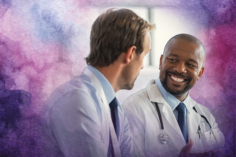 A man and a woman conversing